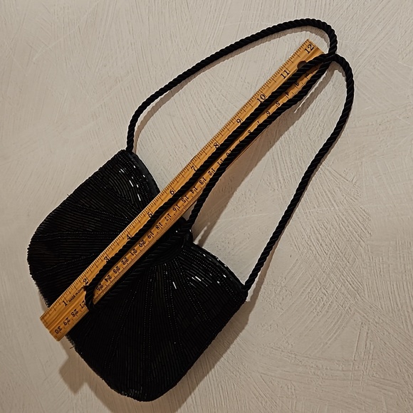 Black bugle beads sequins crossbody clutch elegant black tie EUC - Picture 5 of 12